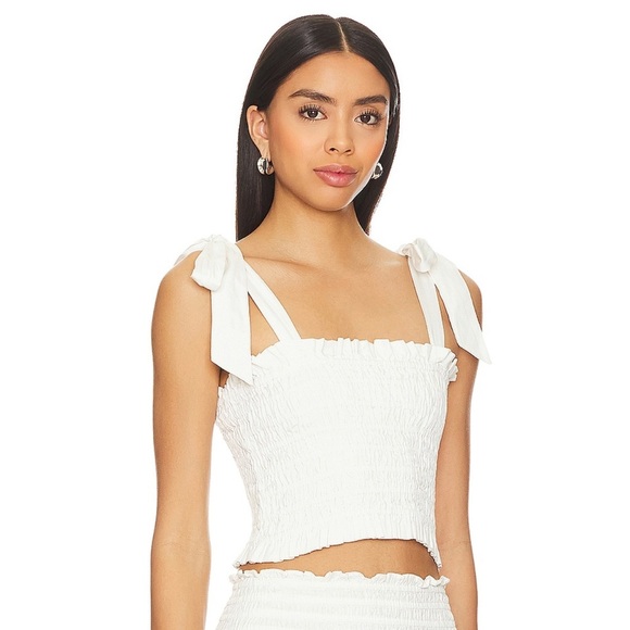 LoveShackFancy Jama Smocked Tie-Strap Top White | Size M | NWT - Picture 2 of 5